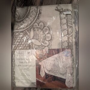Sears Nottingham Lace Tablecloth - Cream and Gray